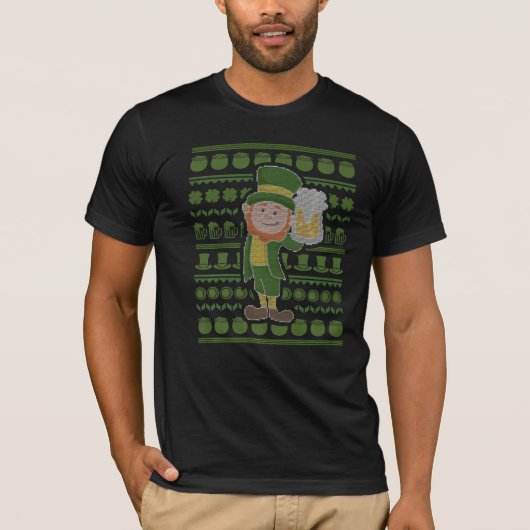 Leprechaun voor St. Paddys Day Beer I Ugly Sweater T-shirt (Voorkant)