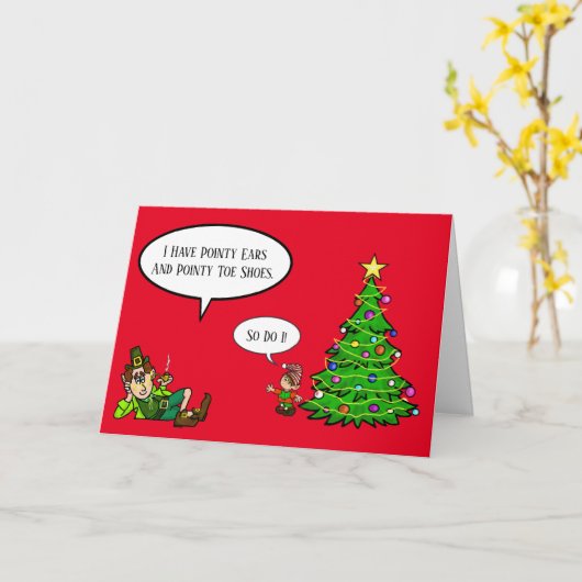 Leprechaun vs. Elf Christmas Kaart (Gele Bloem)