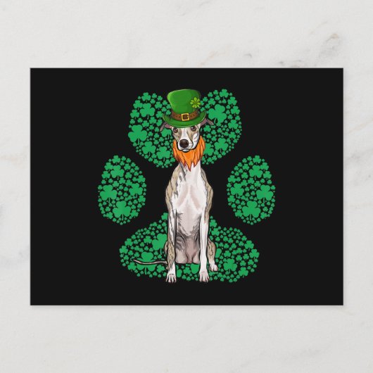 Leprechaun Whippet St Patricks Day Shamrock Paw Briefkaart (Voorkant)
