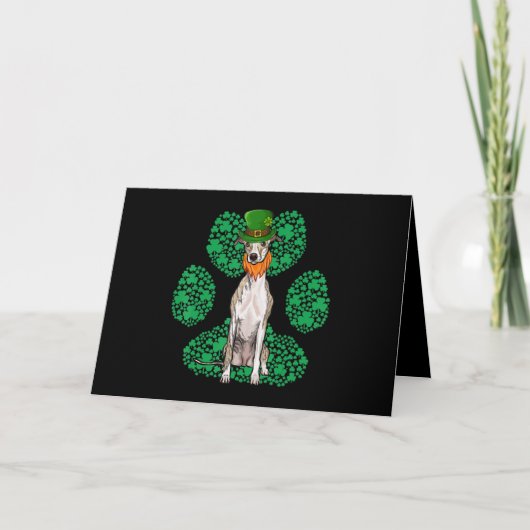 Leprechaun Whippet St Patricks Day Shamrock Paw Feestdagen Kaart (Voorkant)