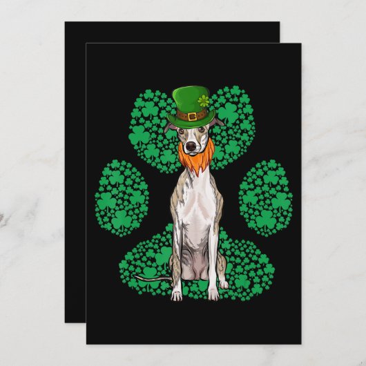 Leprechaun Whippet St Patricks Day Shamrock Paw Feestdagenkaart (Voorkant / Achterkant)