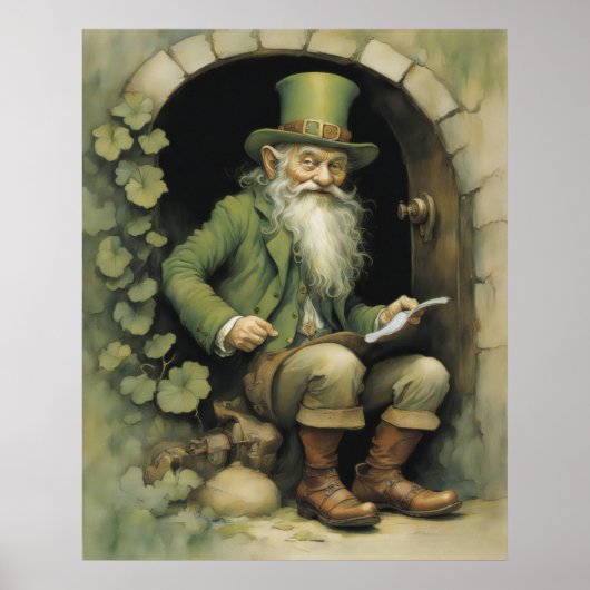 Leprechaun with Shamrocks  Poster (Voorkant)