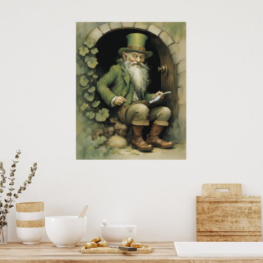 Leprechaun with Shamrocks  Poster (Keuken)