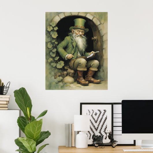 Leprechaun with Shamrocks Poster (Thuiskantoor)
