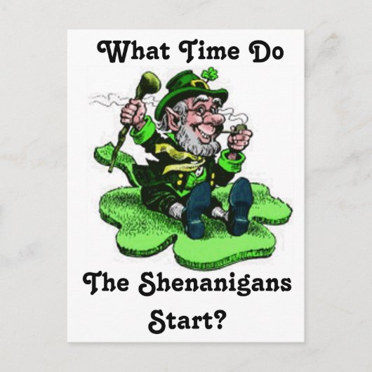 Leprechaun zittend op een shamrock briefkaart (Voorkant)