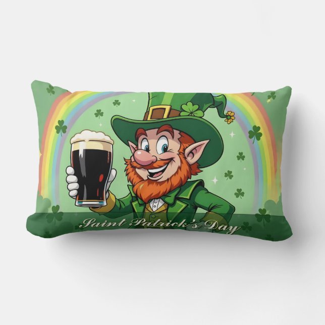 Leprechaun's Blijdschap Onder de Regenboog Kussen (Voorkant)