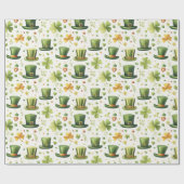 Leprechauns geluk pet en klaverbladeren, cadeaupapier (Vlak)