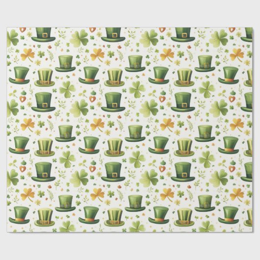 Leprechauns geluk pet en klaverbladeren, cadeaupapier (Vlak)