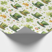 Leprechauns geluk pet en klaverbladeren, cadeaupapier (Hoek)