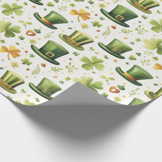 Leprechauns geluk pet en klaverbladeren, cadeaupapier (Hoek)