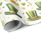 Leprechauns geluk pet en klaverbladeren, cadeaupapier (Rol Hoek)