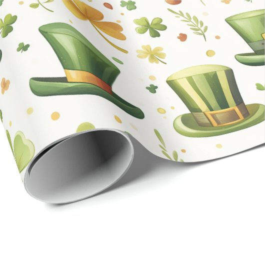 Leprechauns geluk pet en klaverbladeren, cadeaupapier (Rol Hoek)