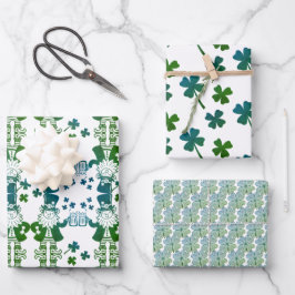 Leprechauns Geluks-Ierse 4 blad Klavers Inpakpapier Vel