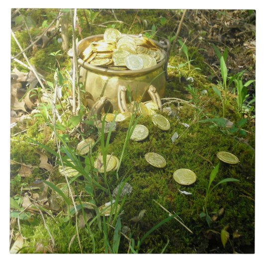 "Leprechaun's Pot of Gold in Moss!" Tegeltje (Voorkant)