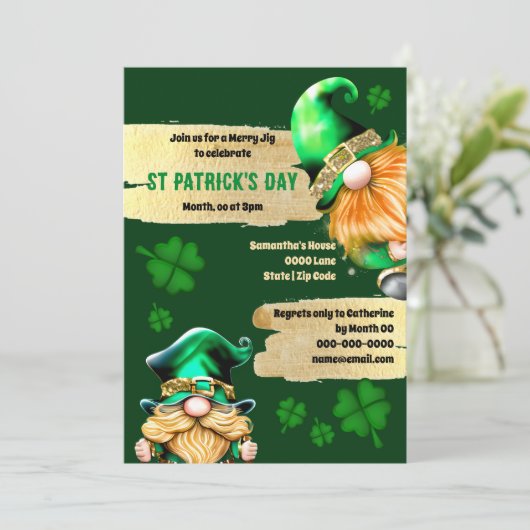 Leprechauns schattige kabouters gouden groene klav kaart (Staand voorkant)