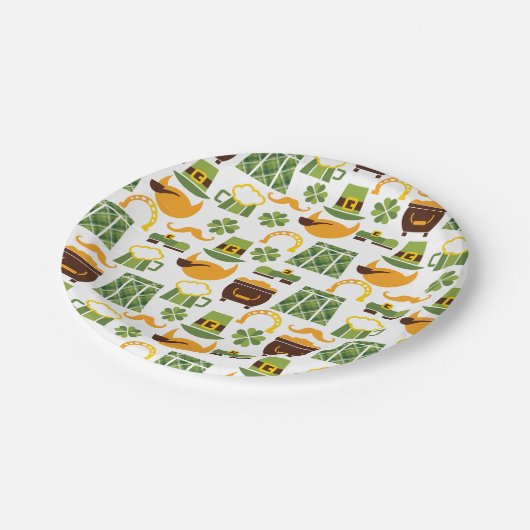 Leprechauns, Shamrocks, Goud, Hoefijzers Patroon Papieren Bordje (Gekanteld)