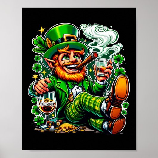 Leprechaun's St. Patrick's Dag Bourbon En Sigaren Poster (Voorkant)