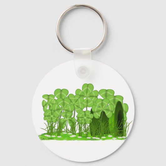 Leprechaun's Top Hat Lying in Field of Shamrocks Sleutelhanger (Voorkant)
