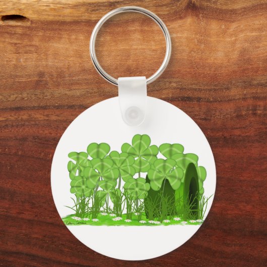 Leprechaun's Top Hat Lying in Field of Shamrocks Sleutelhanger (Achterkant)