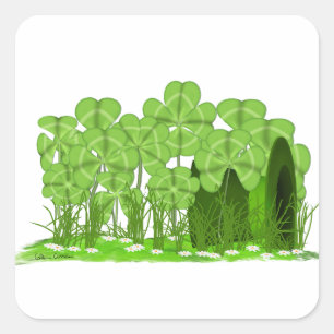 Leprechaun's Top Hat Lying in Field of Shamrocks Vierkante Sticker