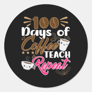 Leraar 100 Dagen van Koffie Leer Herhalen Ronde Sticker