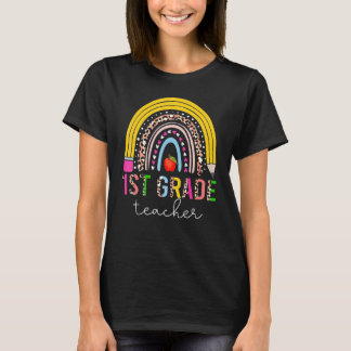 Leraar 1e klas Cute Regenboog Potlood Luipaard Rug T-shirt