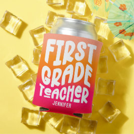 Leraar 1e klas tekst ontwerp oranje rood ombre blikjeskoeler