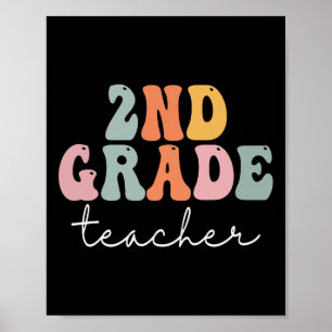 Leraar 2e klas Retro Groovy Vintage Eerste Schoold Poster