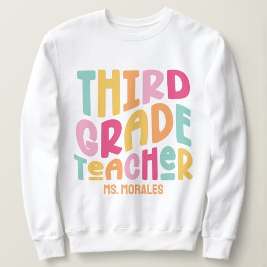 Leraar 3e klas kleurrijk tekstontwerp trui (Design voorkant)