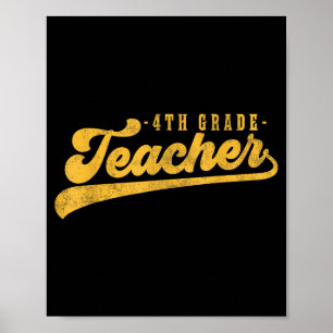 Leraar 4e klas Schattig vintage grafisch vierde kl Poster