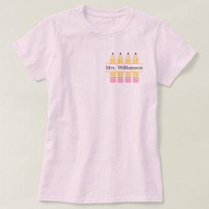 Leraar Aangepaste naam Geel Potlood T-shirt
