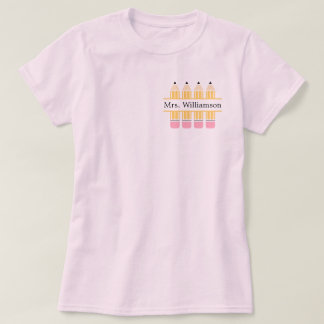 Leraar Aangepaste naam Geel Potlood T-shirt