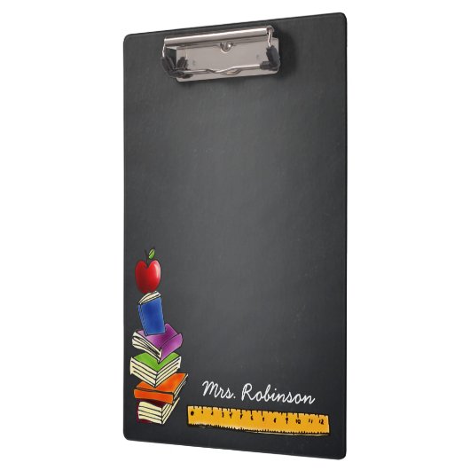 Leraar Apple Book Stack Chalkboard Monogram Naam Klembord (Links)