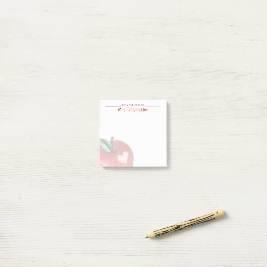 Leraar Apple Hart Rode Naam Waterverf Post-it® Notes (Op bureau)