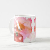 Leraar Apple Heart Monogram Naam Rood Roze Koffiemok (Voorkant links)