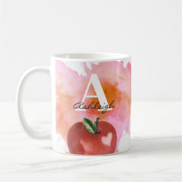 Leraar Apple Heart Monogram Naam Rood Roze Koffiemok