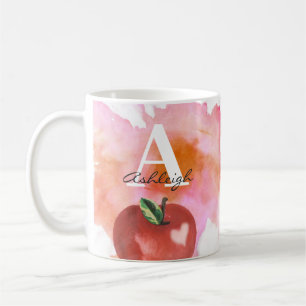 Leraar Apple Heart Monogram Naam Rood Roze Koffiemok
