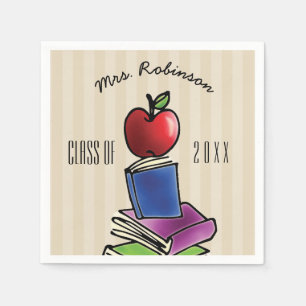 Leraar Apple met boekenstapel Servet