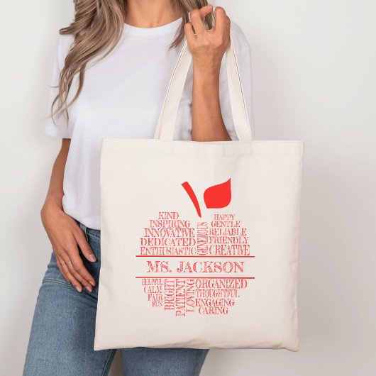 Leraar Apple Typografie Rood en Wit Tote Bag