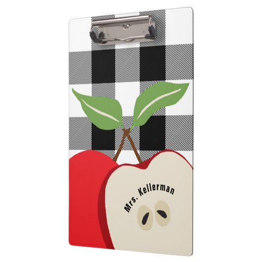 Leraar Apple White Buffalo Plaid Monogrammed Naam Klembord (Links)