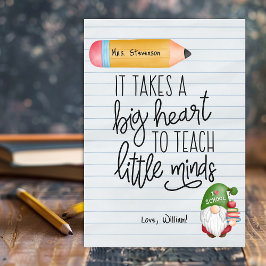 Leraar appreciatie Gnoom met boeken Bedankkaart