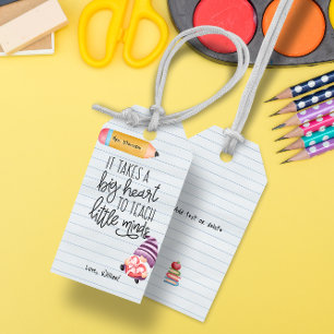 Leraar appreciatie Gnoom met hart Cadeaulabel