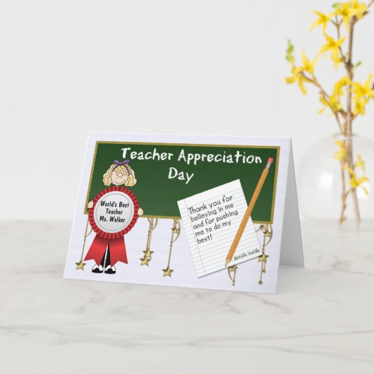 Leraar Appreciation Day Blonde Girl Kaart (Gele Bloem)