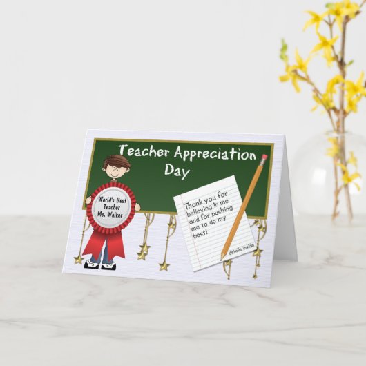 Leraar Appreciation Day Red Haire Boy Kaart (Gele Bloem)