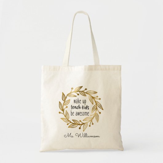 Leraar Appreciation Gold Teacher Personalized Tote Bag (Voorkant)