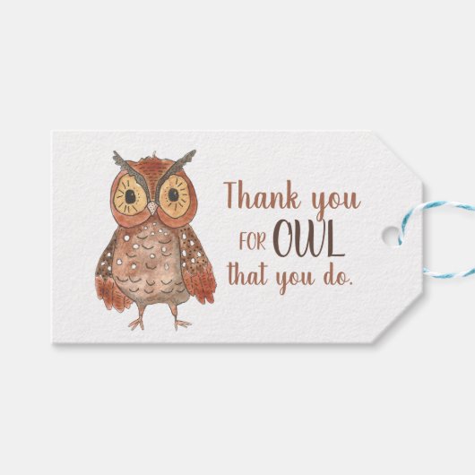 Leraar Appreciation Owl Dank u Cadeaulabel (Voorkant (Horizontaal))