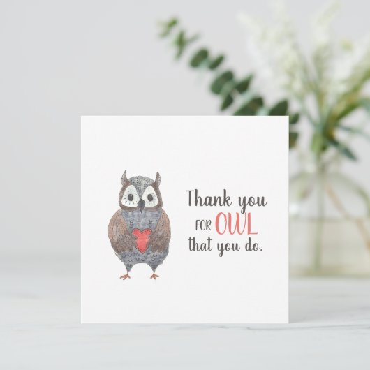 Leraar Appreciation Owl Dank u Kaart (Staand voorkant)