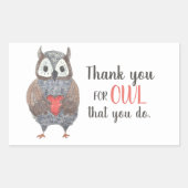 Leraar Appreciation Owl Dank u Rechthoekige Sticker (Voorkant)