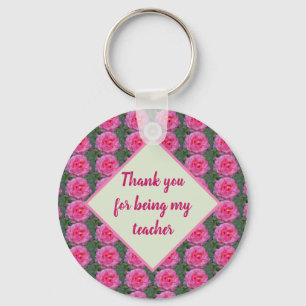 Leraar Appreciation Pink Rose Pattern Floral Sleutelhanger