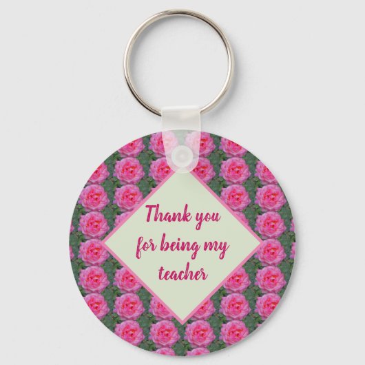 Leraar Appreciation Pink Rose Pattern Floral Sleutelhanger (Voorkant)